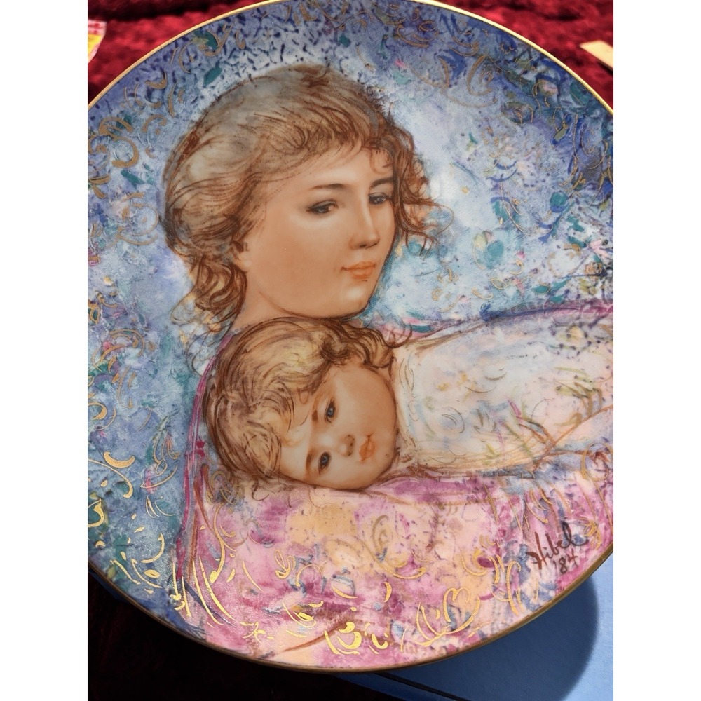 Edna Hibel Mothers Day Plates 1984 Abby & Lisa 8.5 Inch Cert of Authenticity